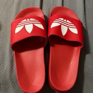Adidas Red and White Slide Sandals